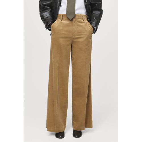 Mango corduroy wide leg low waist broek bruin afbeelding