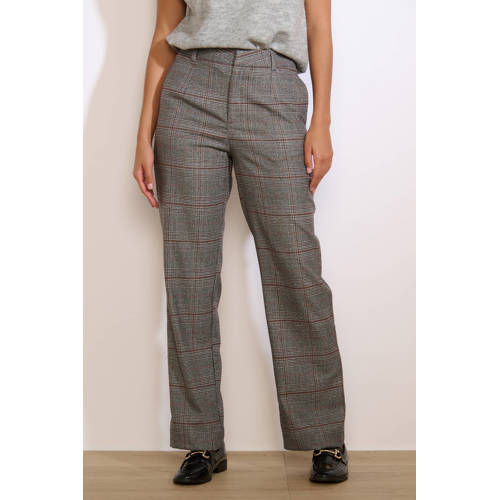 LOLALIZA wide leg high waist geruite broek grijs afbeelding
