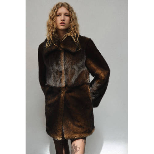 Mango faux fur jas bruin afbeelding