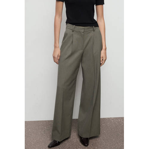 Mango wide leg regular waist broek grijs afbeelding