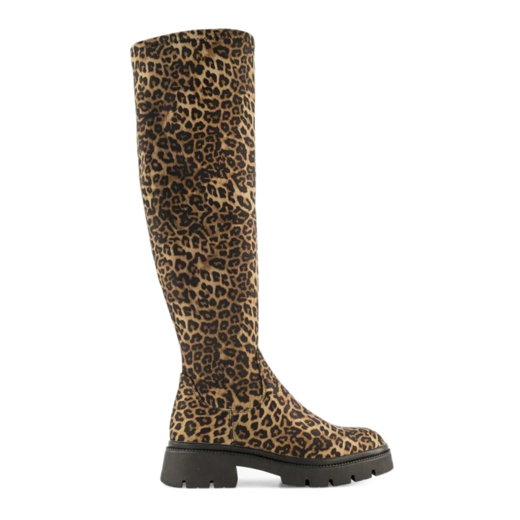 Beige en zwarte dames Graceland hoge laarzen van textiel/synthetisch met halve rits en panterprint