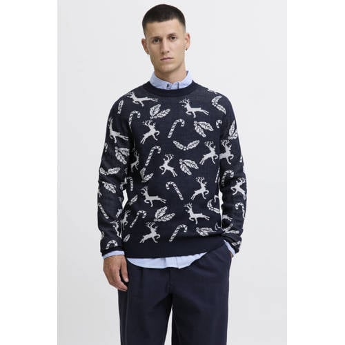 JACK & JONES kersttrui gebreid blauw afbeelding