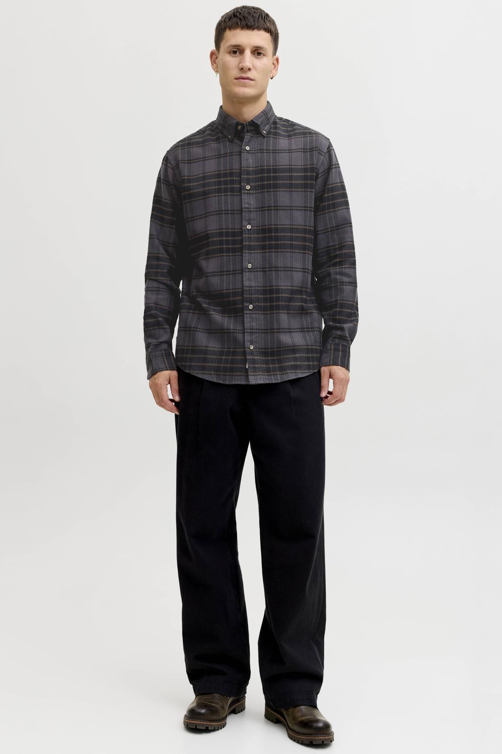 JACK & JONES PREMIUM regular geruit casual overhemd antraciet