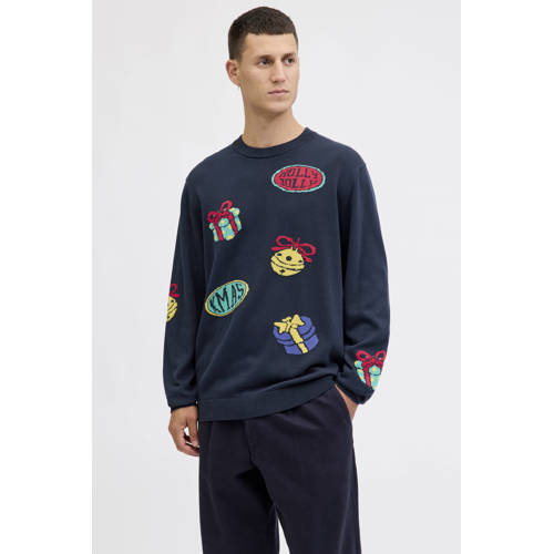 JACK & JONES ORIGINALS kersttrui gebreid donkerblauw afbeelding
