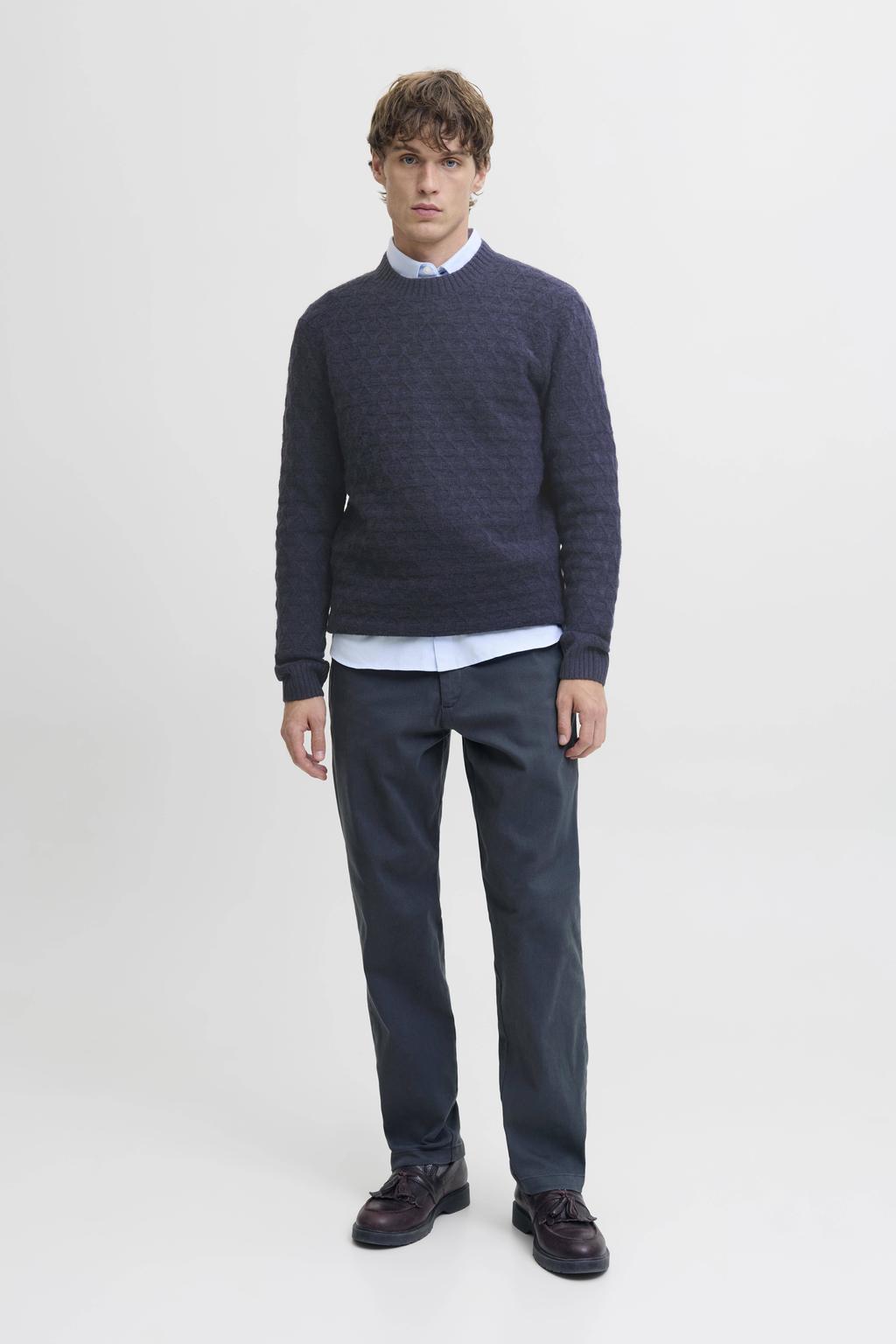 JACK & JONES PREMIUM trui met wol gebreid blauw