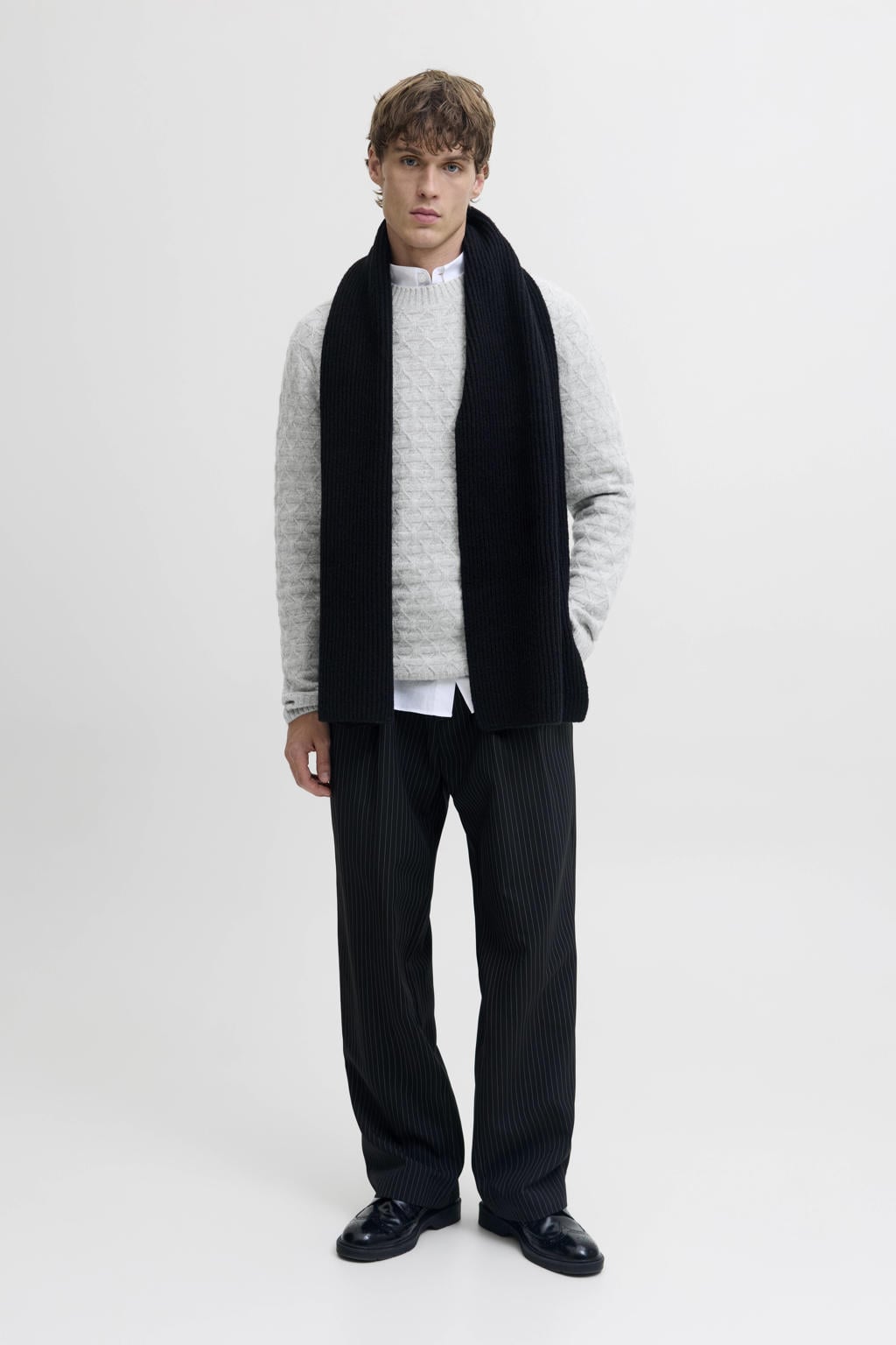JACK & JONES PREMIUM trui met wol gebreid grijs