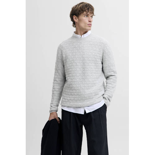 JACK & JONES PREMIUM trui met wol gebreid grijs afbeelding