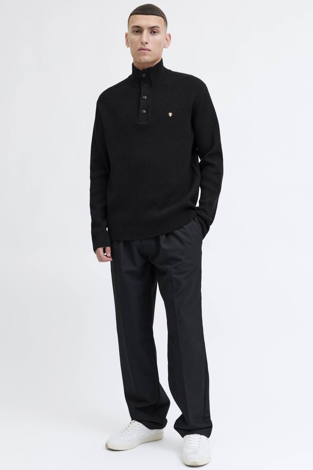 JACK & JONES PREMIUM trui rib gebreid zwart
