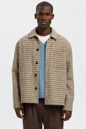 geruit overshirt met wol bruin