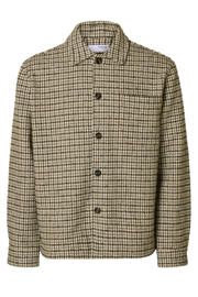 thumbnail: Selected geruit overshirt met wol bruin