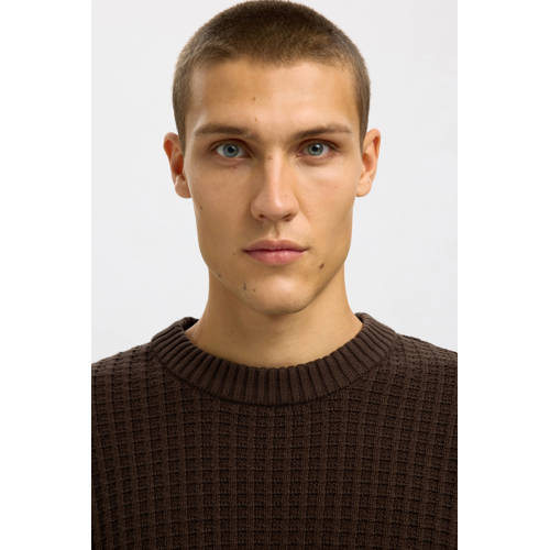SELECTED HOMME trui rib gebreid donkerbruin afbeelding
