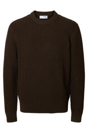 thumbnail: Donkerblauwe heren SELECTED HOMME trui patroon met effen, lange mouwen, ronde hals en geribde boorden