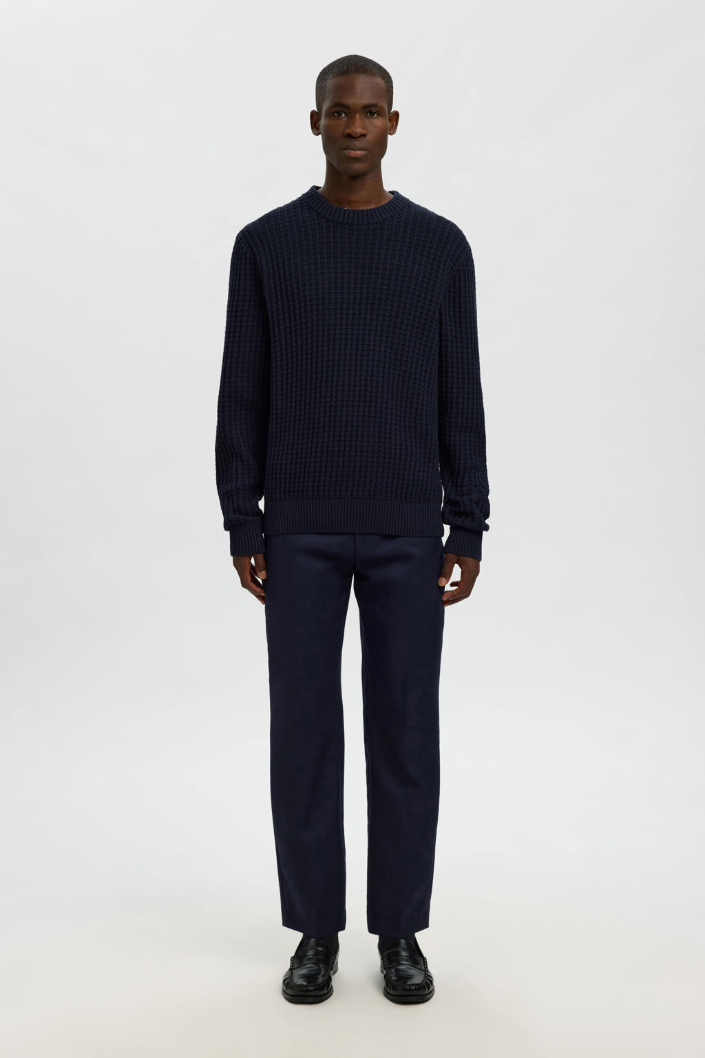 Selected trui met ingebreid patroon donkerblauw