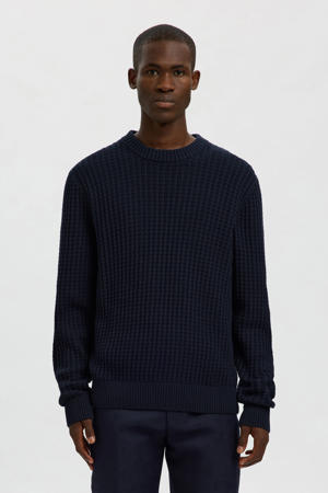 trui met ingebreid patroon donkerblauw