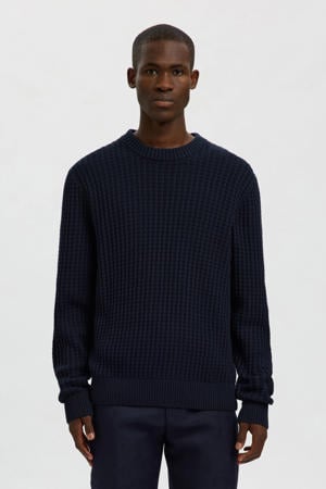 trui met ingebreid patroon donkerblauw