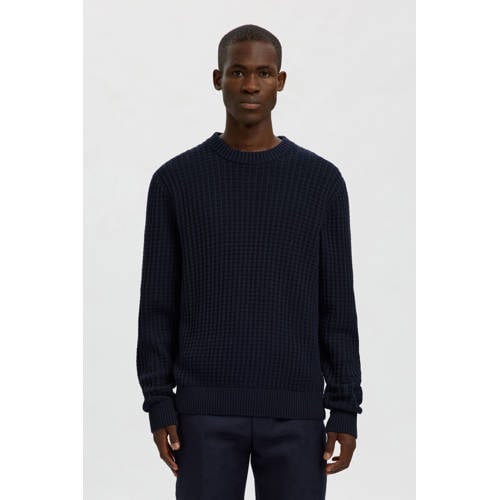 SELECTED HOMME trui rib gebreid donkerblauw afbeelding