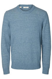 thumbnail: Blauwe heren SELECTED HOMME gebreide trui van wol met melée print, lange mouwen en ronde hals