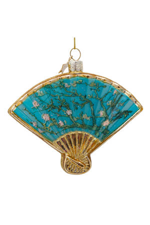 kerstornament glas Van Gogh blauwe amandelbloesem waaier H10cm