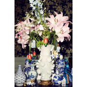thumbnail: Vondels kerstornament glas wit/blauw grachtenhuis trapgevel H9cm