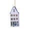 Vondels kerstornament glas wit/blauw grachtenhuis trapgevel H9cm