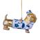 Vondels kerstornament glas goud/Delfts blauw hond H9cm