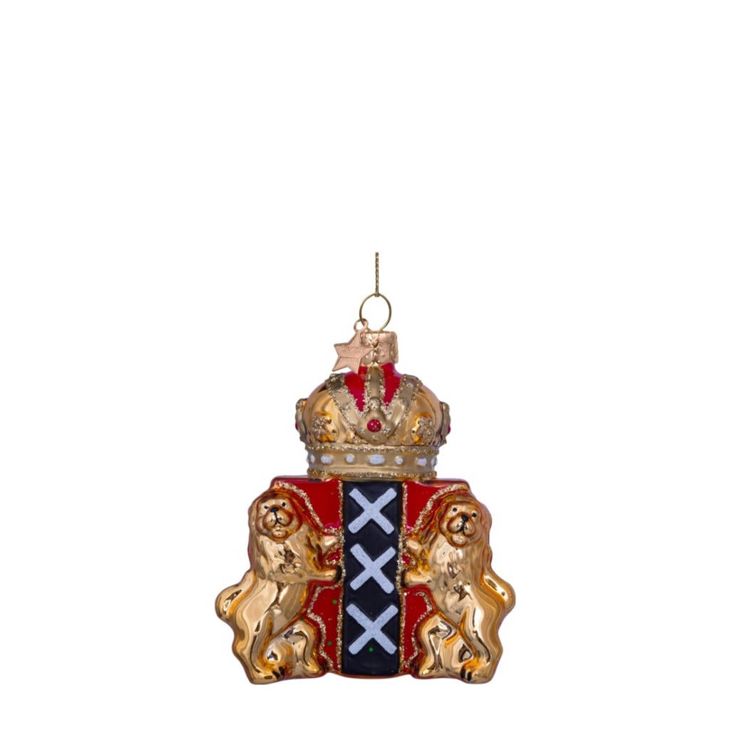 Vondels kerstornament glas gouden schild van Amsterdam H9.5cm