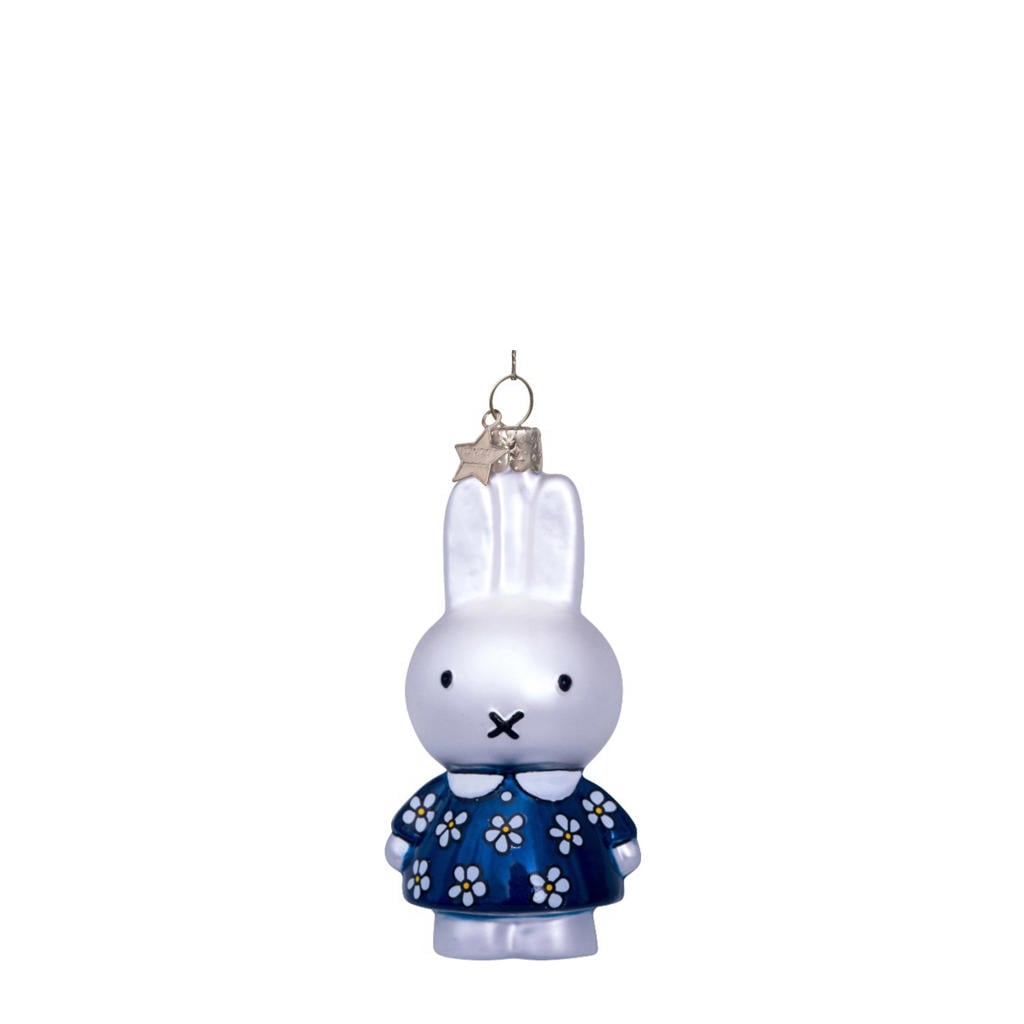 Vondels kerstornament glas Nijntje blauwe bloemenjurk H11cm