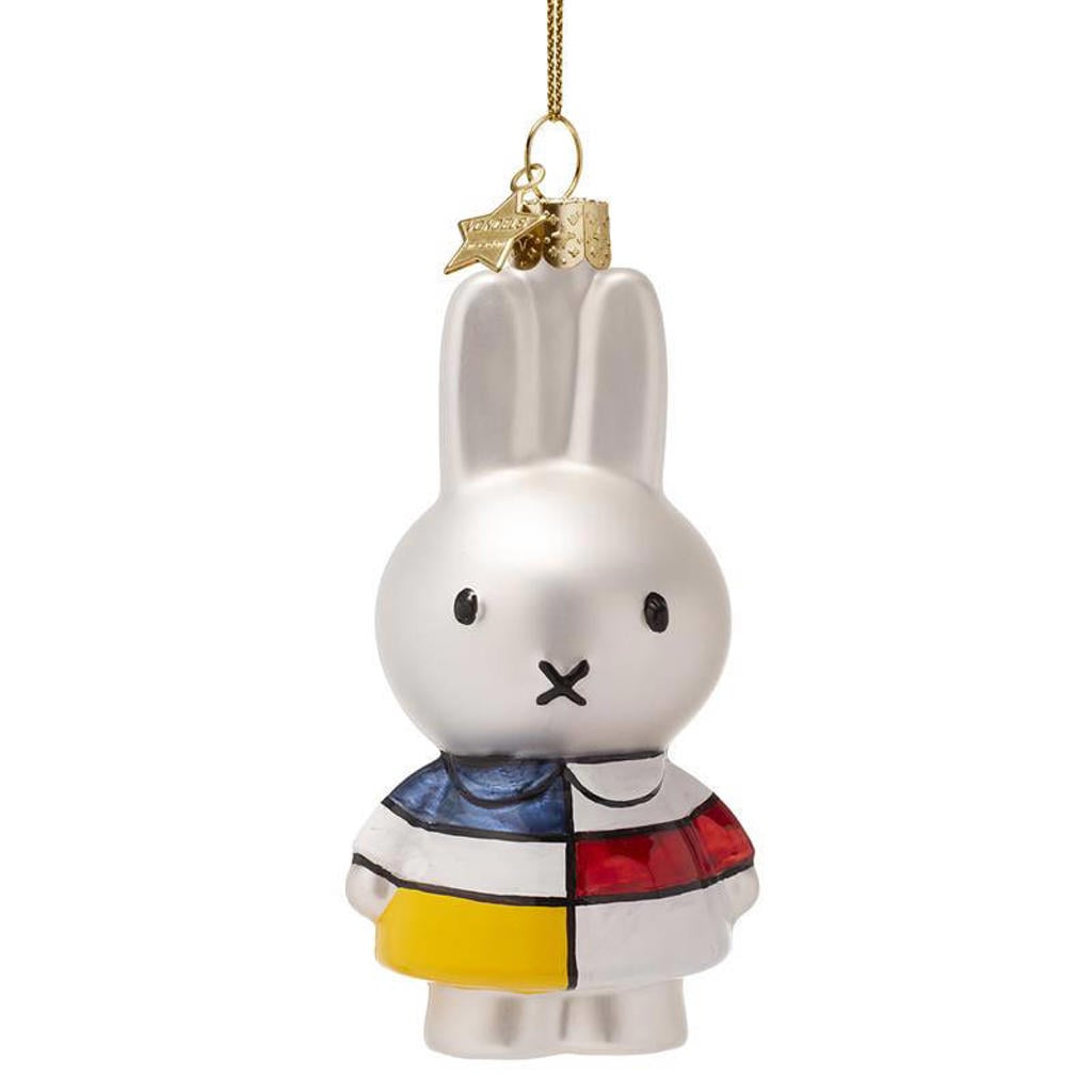 Vondels kerstornament glas Nijntje met Mondriaanjurk H11cm