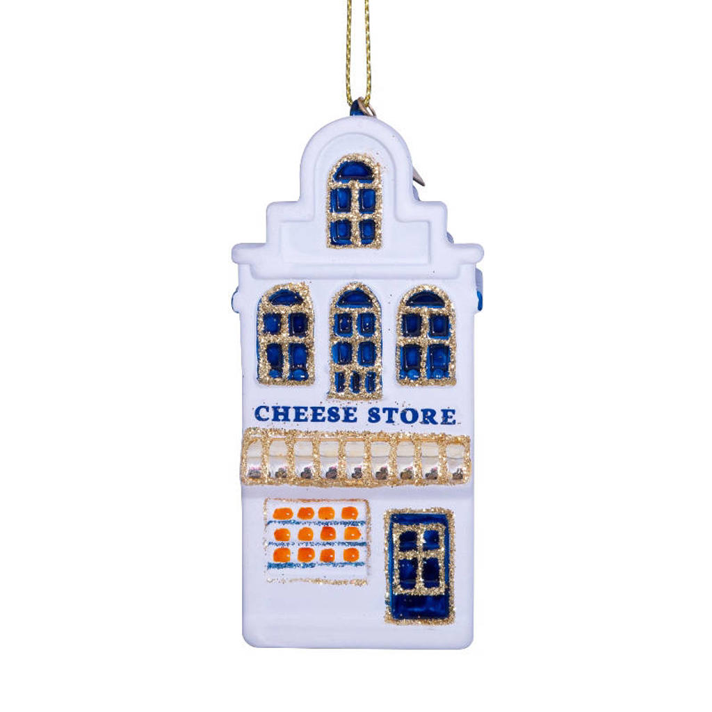 Vondels kerstornament glas wit grachtenhuis kaaswinkel H9cm