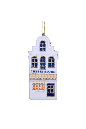 kerstornament glas wit grachtenhuis kaaswinkel H9cm