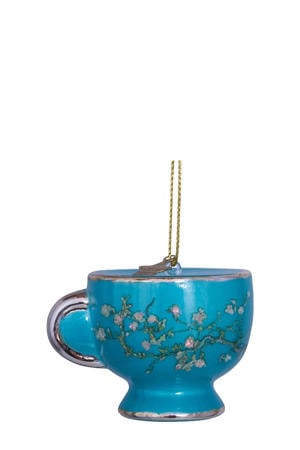kerstornament glas Van Gogh bloesem blauw theekopje H6cm