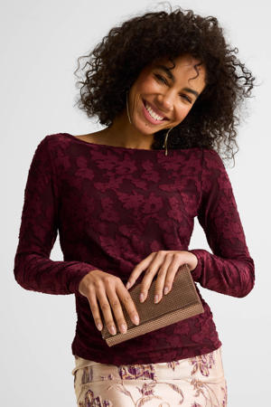semi-transparante top met textuur bordeauxrood