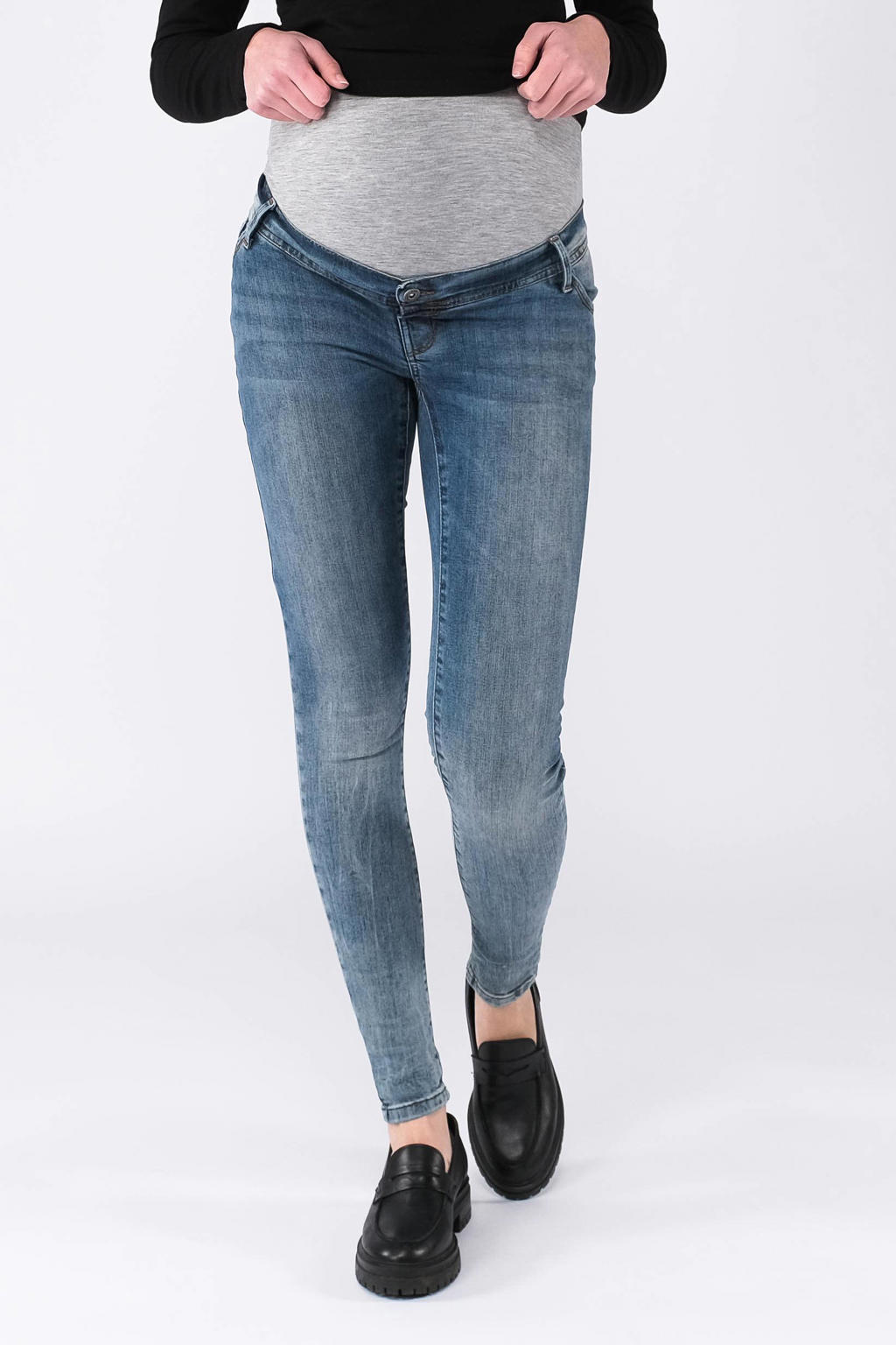 Medium blue denim dames LOVE2WAIT high waist zwangerschaps skinny jeans van denim met effen