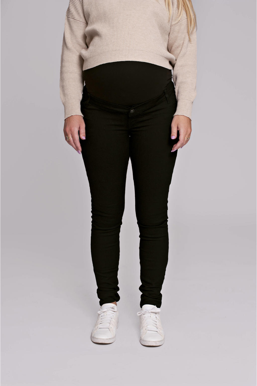 Black denim dames LOVE2WAIT high waist zwangerschaps skinny jeans black van denim met effen