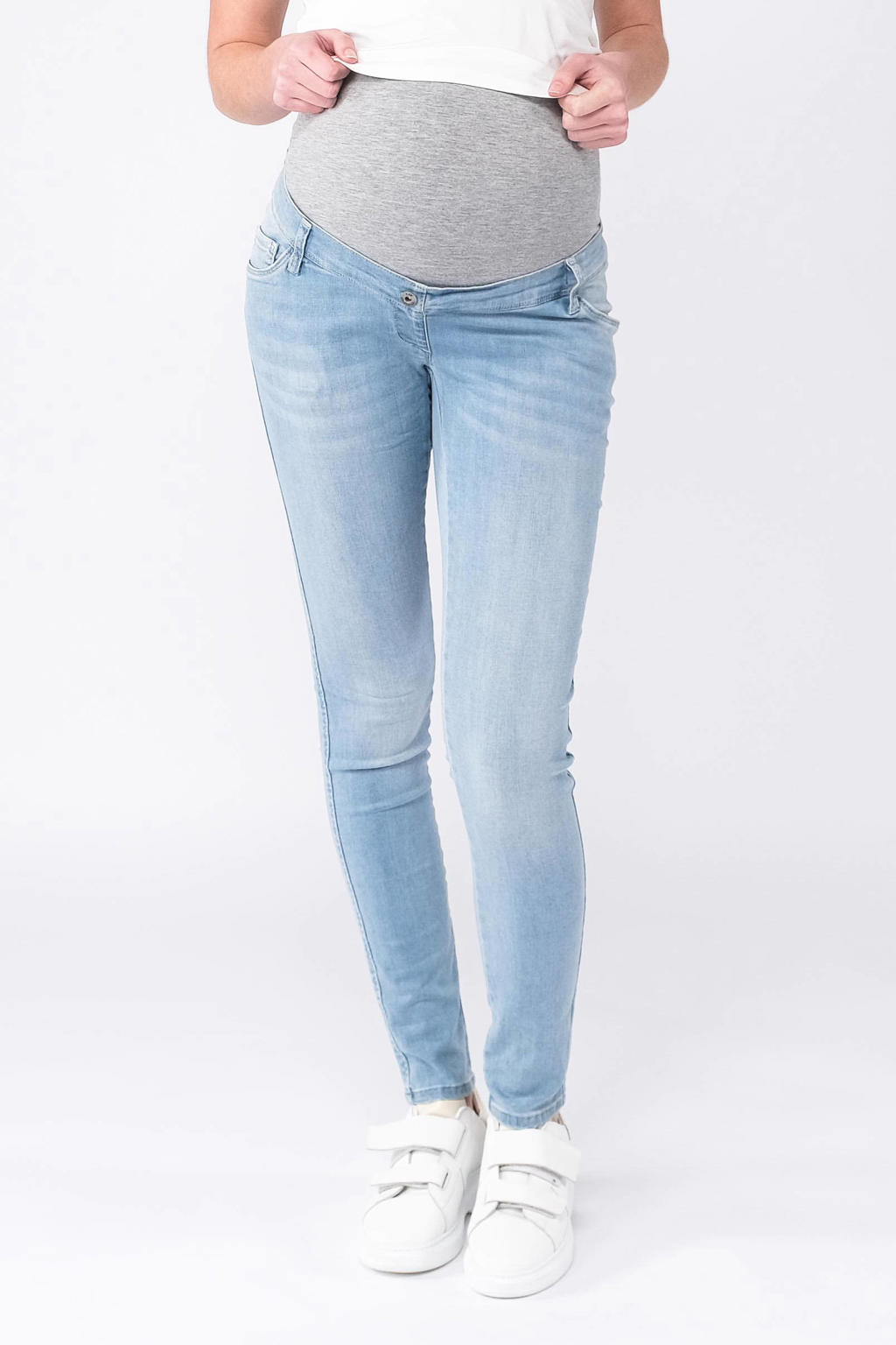 Light blue denim dames LOVE2WAIT high waist zwangerschaps skinny jeans van denim met effen