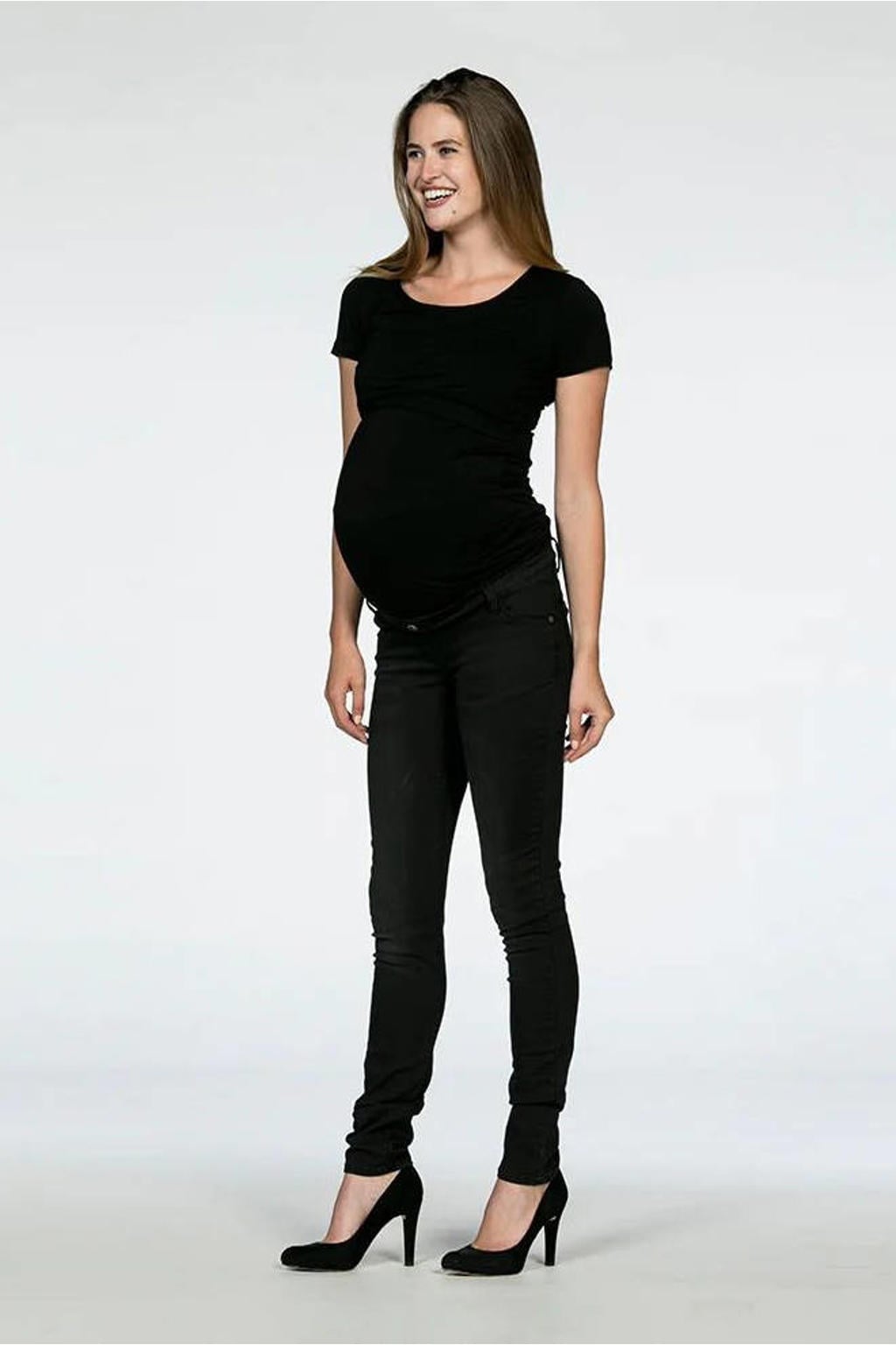 Black denim dames LOVE2WAIT high waist zwangerschaps skinny jeans black van denim met effen