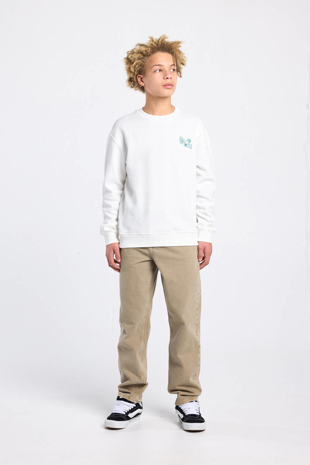 Witte jongens America Today sweater met backprint, lange mouwen, ronde hals en geribde boorden