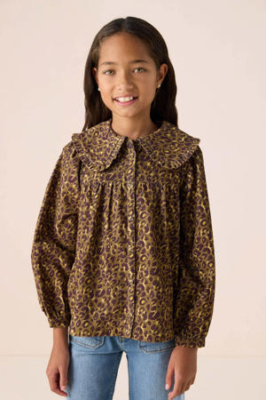 blouse met panterprint bruin