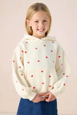 hoodie met hartjes ecru
