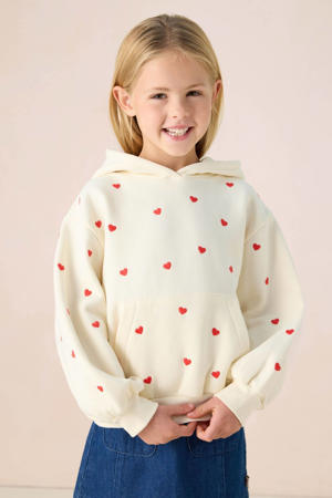 hoodie met hartjes ecru