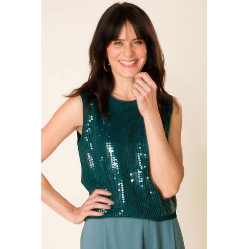 Yest glitter top groen met pailletten afbeelding