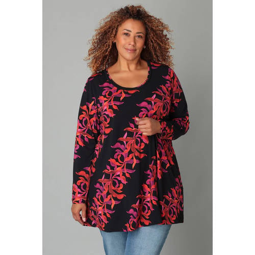 Colletta gebloemde top zwart afbeelding