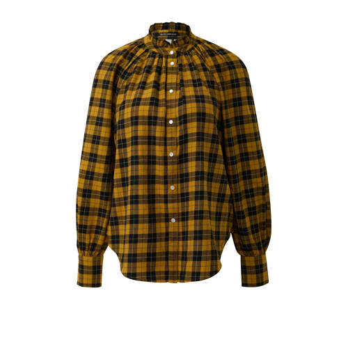 QS geruite blouse lichtbruin afbeelding