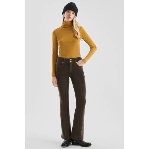 QS regular waist flared broek donkerbruin afbeelding