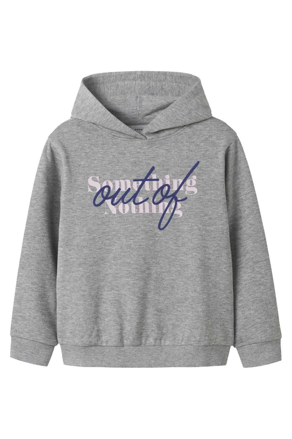 Grijs melange meisjes NAME IT KIDS hoodie melange van sweat materiaal met backprint, lange mouwen en ronde hals
