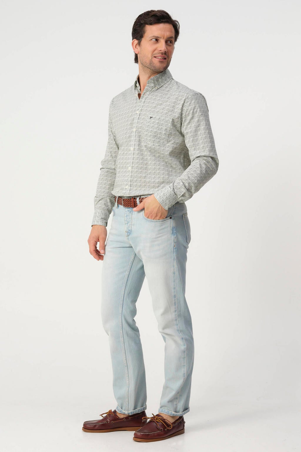 Groene heren Campbell Regular casual overhemd van katoen met lange mouwen, button down sluiting en knoopsluiting