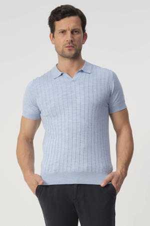 regular polo met linnen rib gebreid lichtblauw