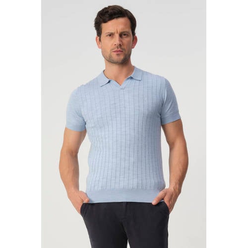 Campbell regular polo met linnen lichtblauw rib gebreid afbeelding