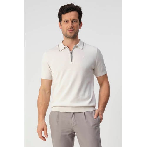 Campbell regular polo ecru fijn gebreid afbeelding