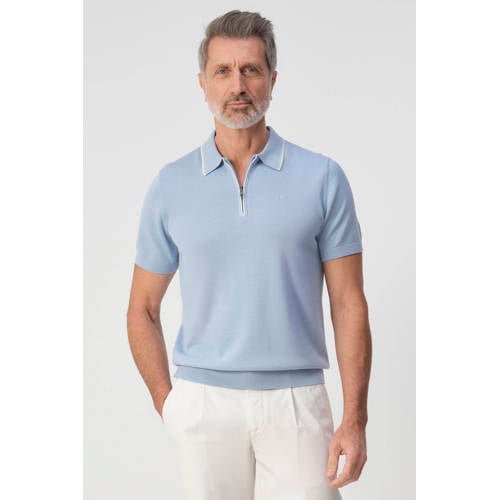 Campbell regular polo lichtblauw fijn gebreid afbeelding